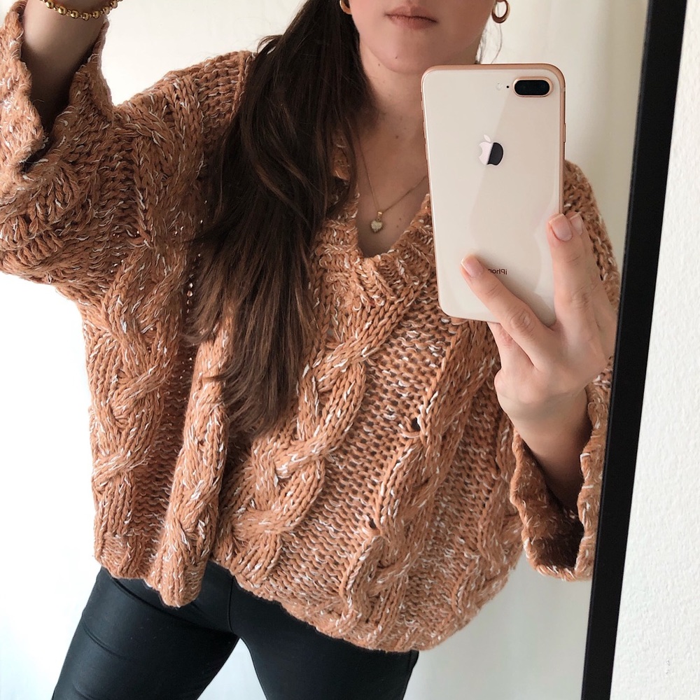 CABLE KNIT SWEATER — In Toasted Honey - Picture 4 of 6